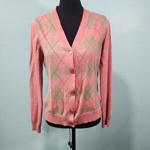 Cherokee Medium Argyle Cardigan Sweater Long Sleeve Diamond Pattern